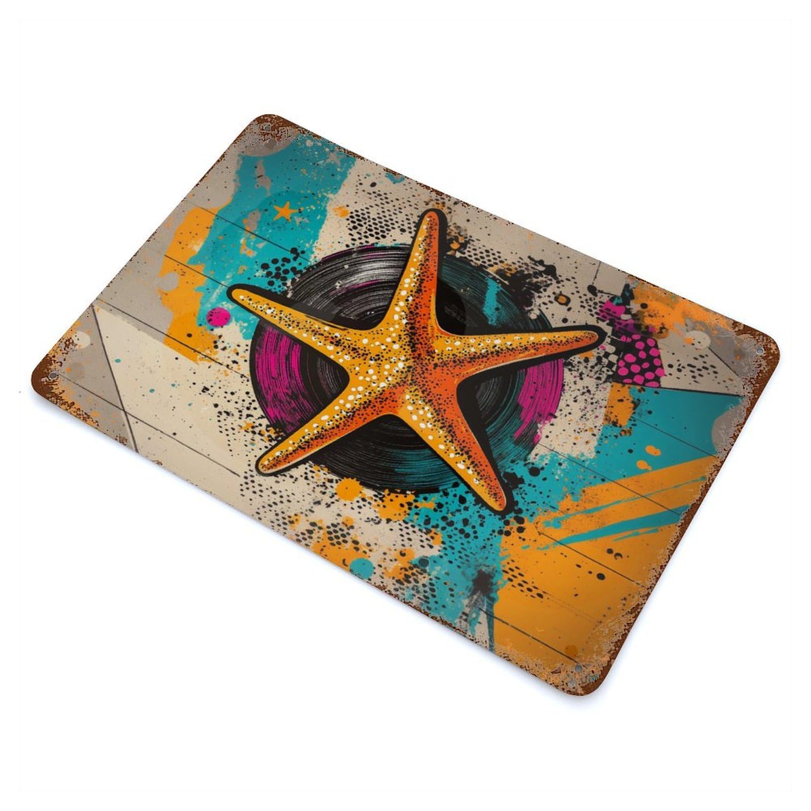 Starfish Pop Art Coastal Pop Marine Retro Metal Sign 11.8"x7.9", Classic Wall Plaque for Garage, Pub Or Kitchen