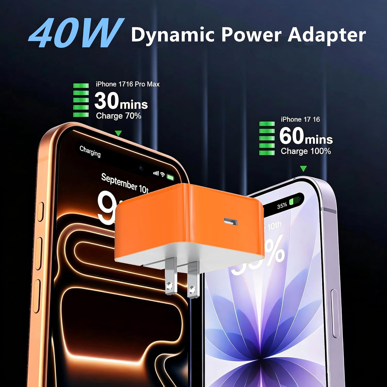 iPhone17 Pro Max 40W Dynamic Power Adapter Charger with Woven Cable (6.6ft) image 2