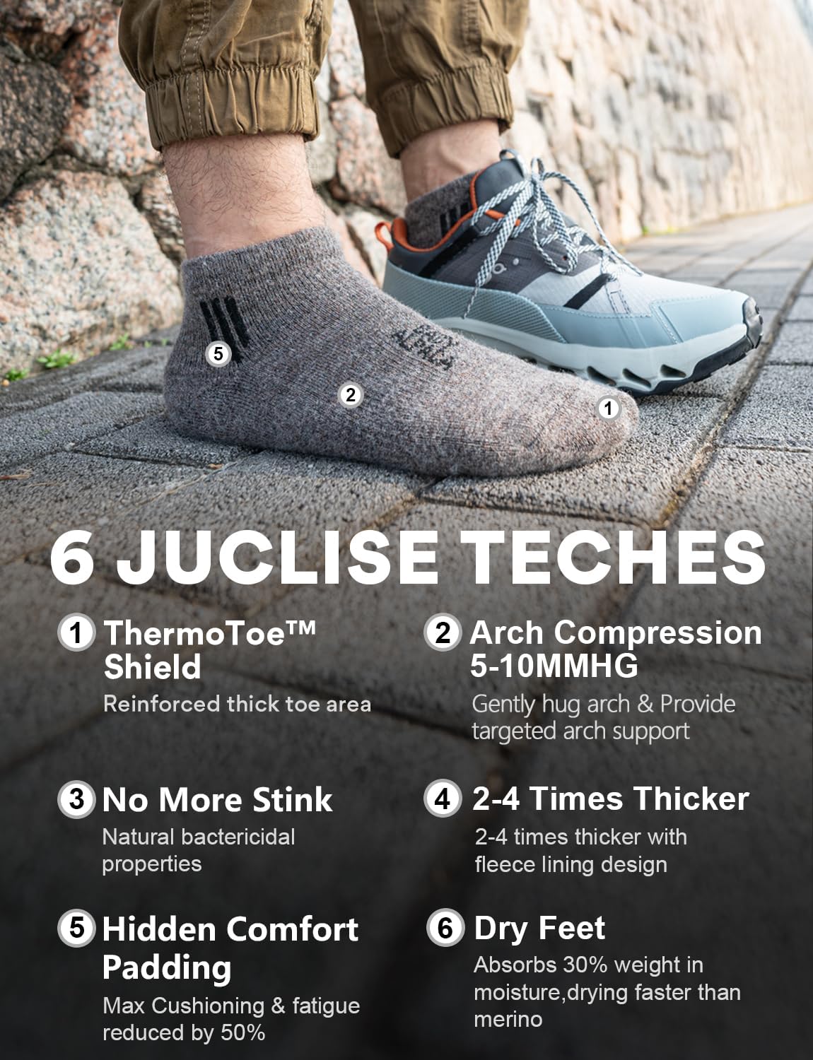 Juclise Alpaca Wool Ankle Socks Hiking Socks Work & Outdoors Moisture Wicking Anti-Blister Padded Breathable Merino