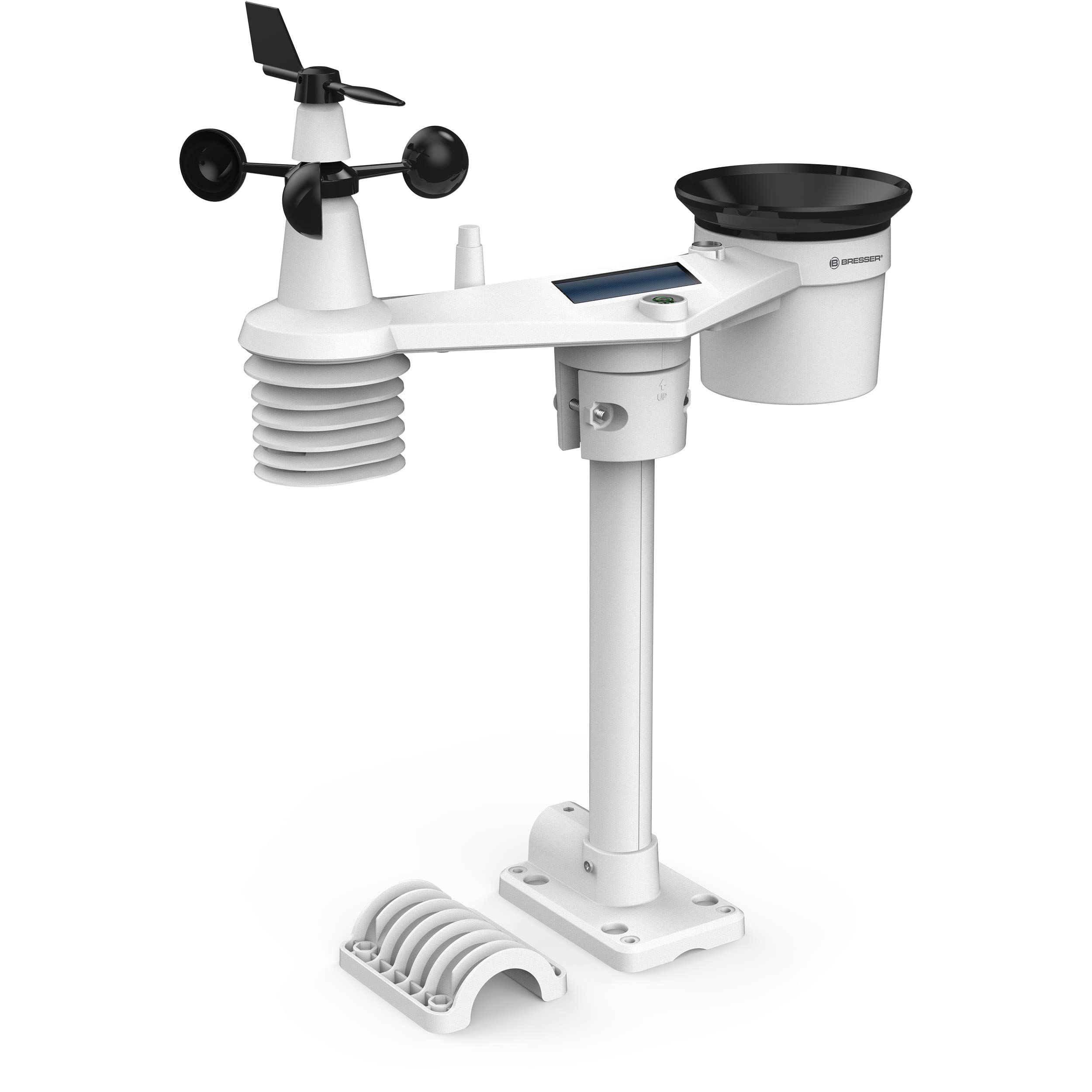 Bresser Wetterstation Funk mit Außensensor - WLAN-Wettercenter Profi-WSC mit 7-in-1-Sensor inkl. batterieunterstützendem Solarpanel, Wind- und Regenmesser, schwarz