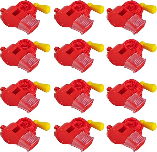 Miniatura 6 de Paquete de 12 silbatos deportivos con cordón para entrenadores, árbitros y oficiales, sonido fuerte y nítido
