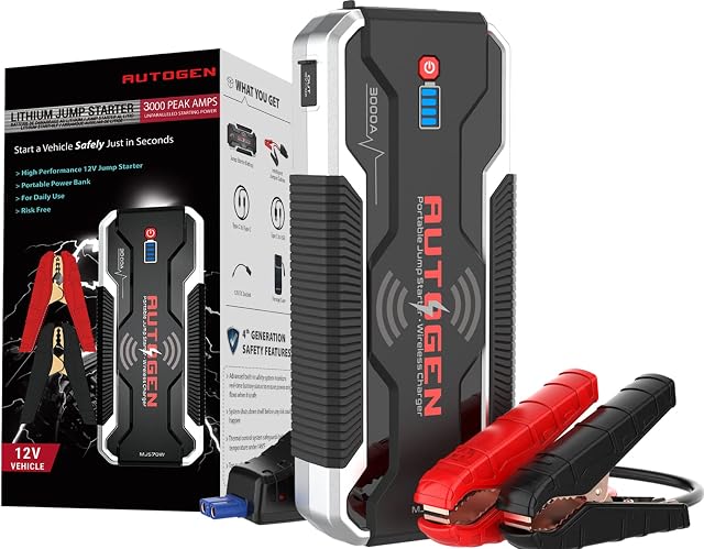 AUTOGEN Car Jump Starter 3000A 24000mah Portable 12V Jump Box Car Battery Booster Pack for up to 10.0L Gas and Diesel Engine with USB QC3.0 Smart Jumper Cable for Car Truck IP65