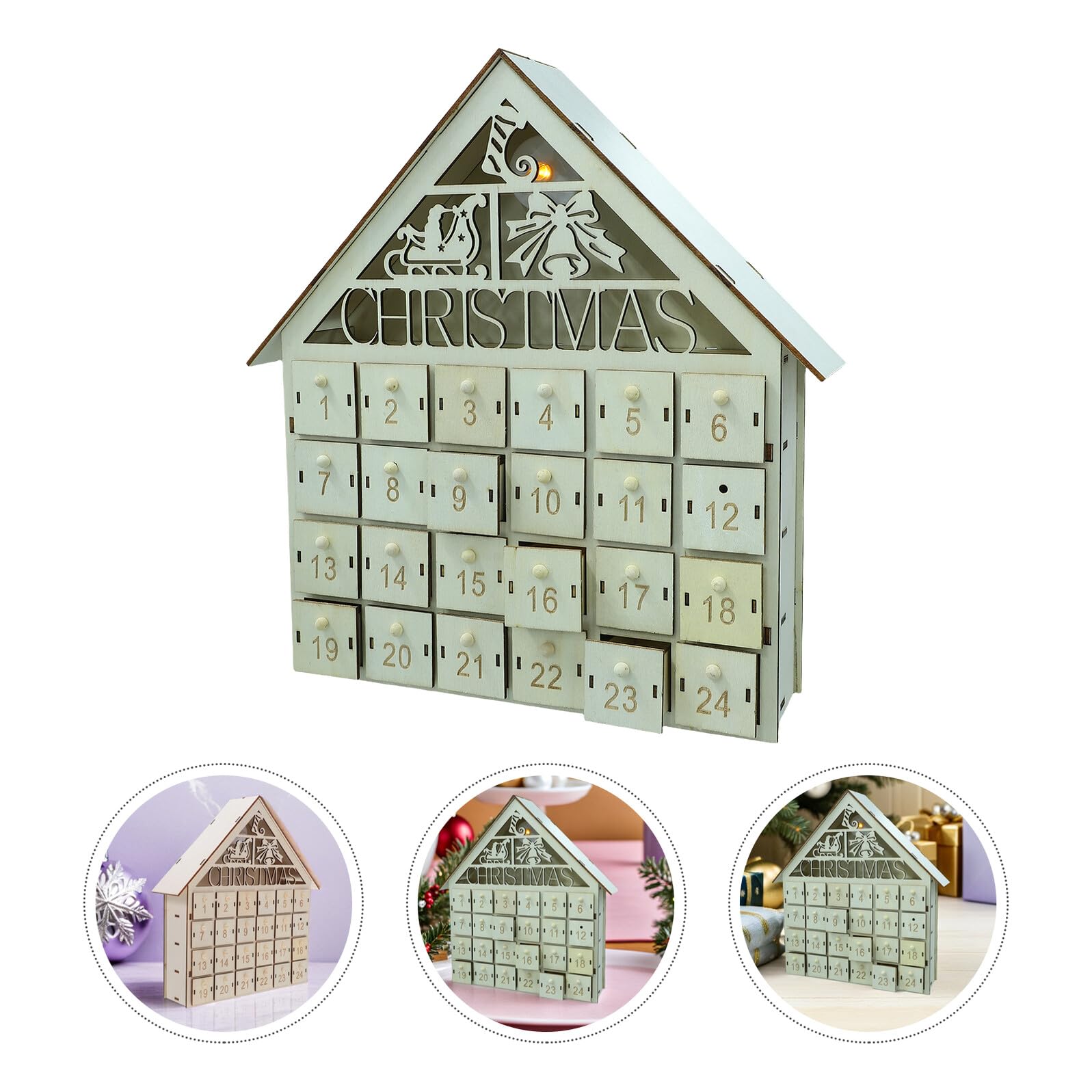 Toyvian LED Adventskalender aus Holz mit Befüllbaren Schubladen für Countdown bis Weihnachten Wiederverwendbare Weihnachtsdekoration für Familie und Heim