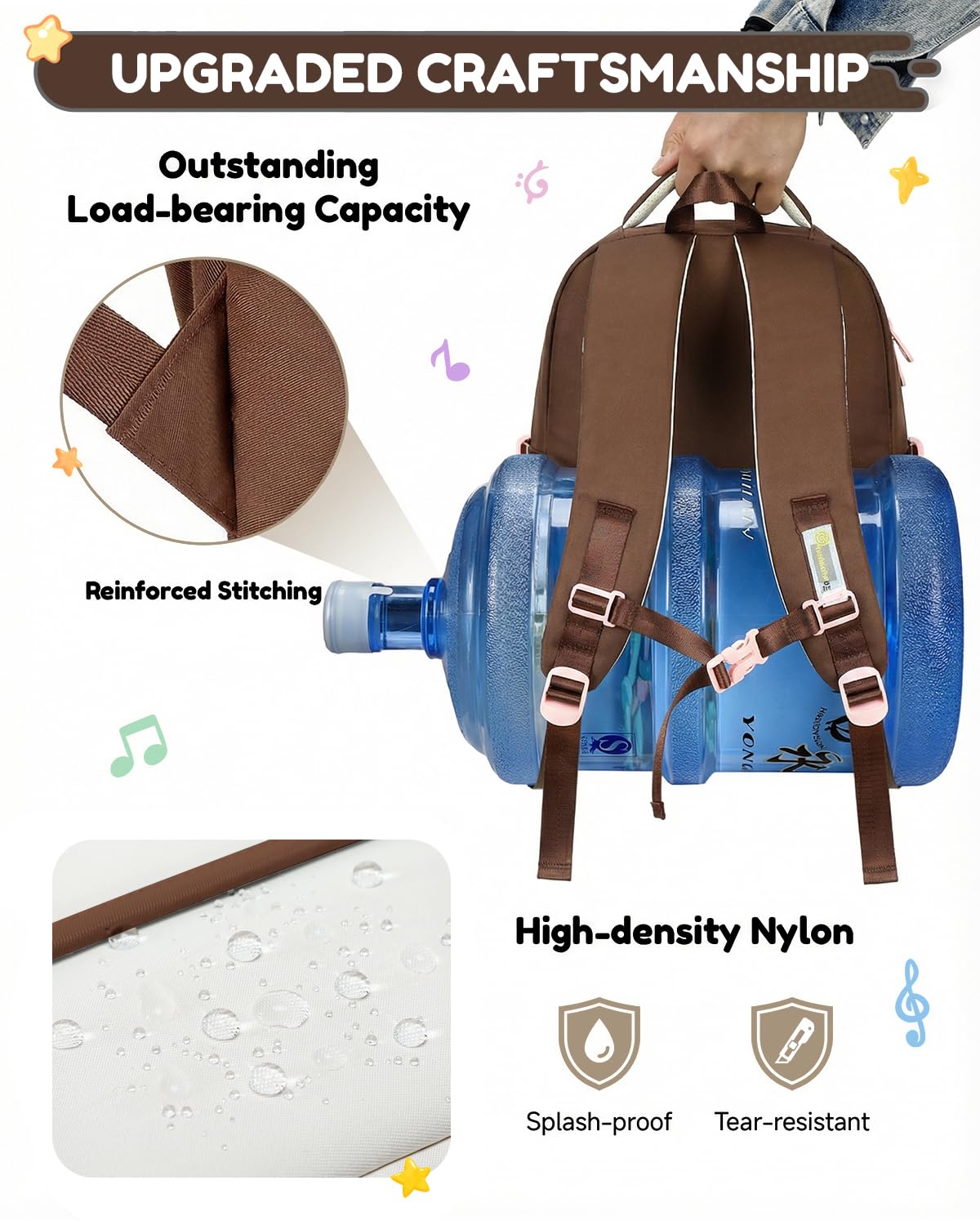 Schultasche Mädchen Schulrucksack Teenager - Wasserdichter Schulranzen für Mädchen - Modischer Rucksack mit Großer Kapazität für Schule Reisen (ab 10 Jahren), Rosa-Braun