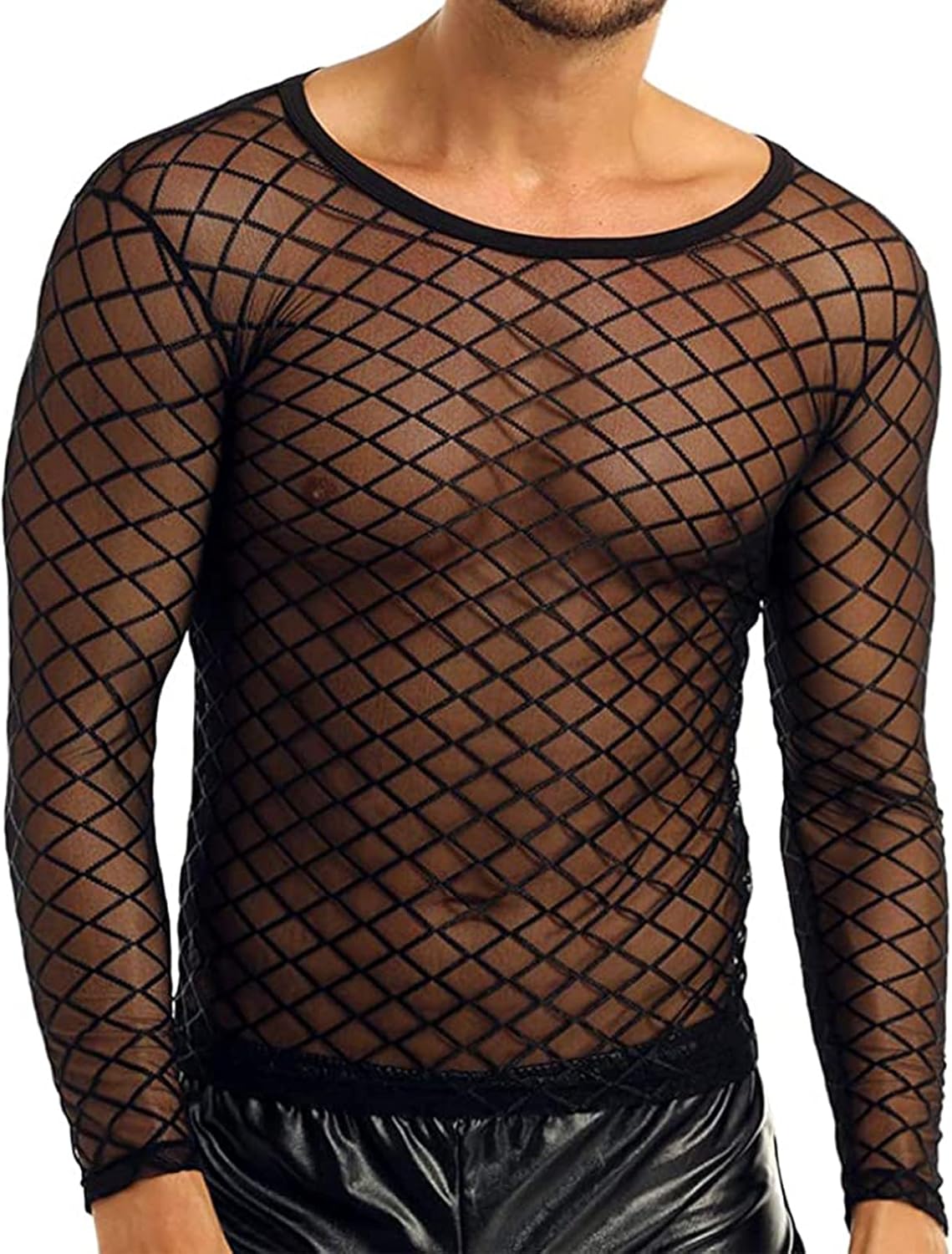 ZUYPSK Men Mesh Fishnet Long Sleeve T-Shirt See Through Sport Training Workout Tank Top Vest Clubwear - Image 3