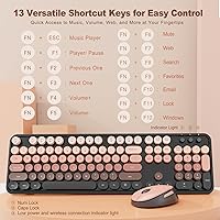 Vista 3 de Combo de teclado y mouse inalámbricos Nowlike, teclado retro de máquina de escribir con teclas redondas, ergonómico de tamaño completo, rojo aurora