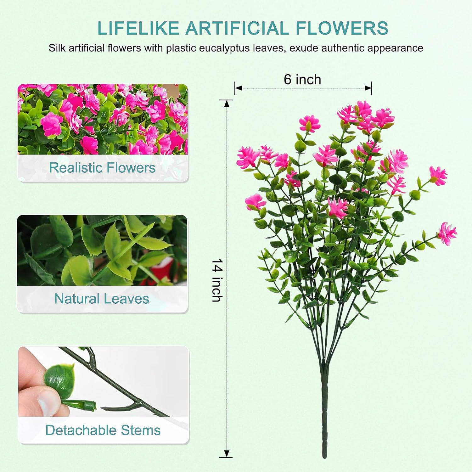 UV Resistant Artificial Flowers, Realistic Fake Bouquets for Outdoor Hanging Baskets, Weatherproof Faux Plants for Balcony Porch Garden No Fade No Maintenance (Pink-10pack)