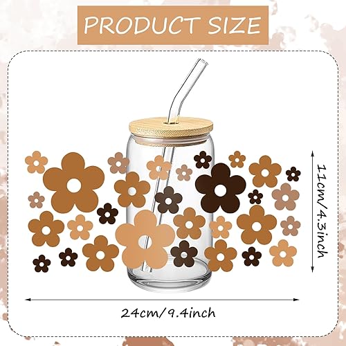 Miniatura 2 de Calcomanías de transferencia de vidrio retro Groovy Boho Frote en transferencias de flores, arco iris, impermeables, calcomanías de taza de