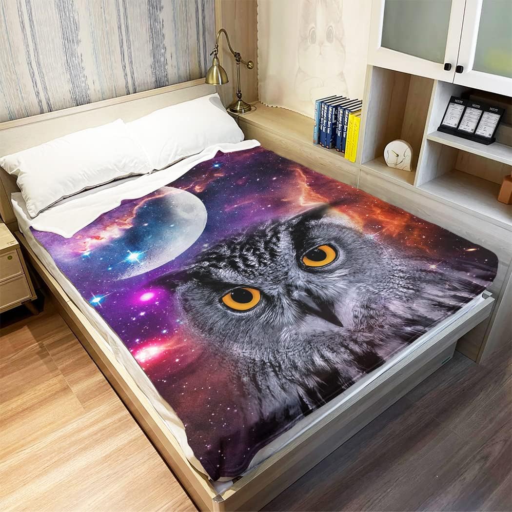 Dream Owl Blanket, Purple Magic Star River Universe Embellishment, Warm and Comfortable for All Seasons, 60"x80"