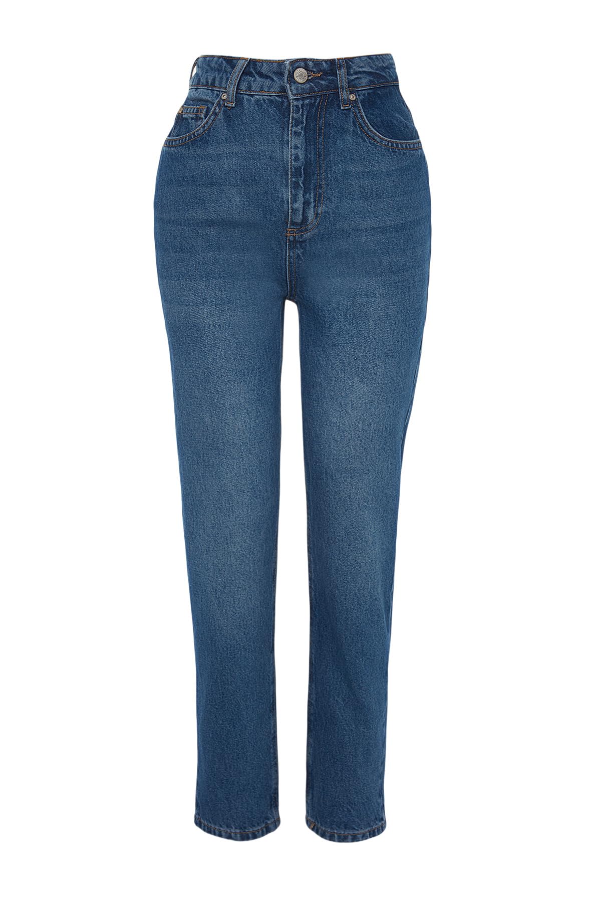Trendyol - Dark Blue High Waist Mom Jeans Twoaw24je00076, Jeans Donna
