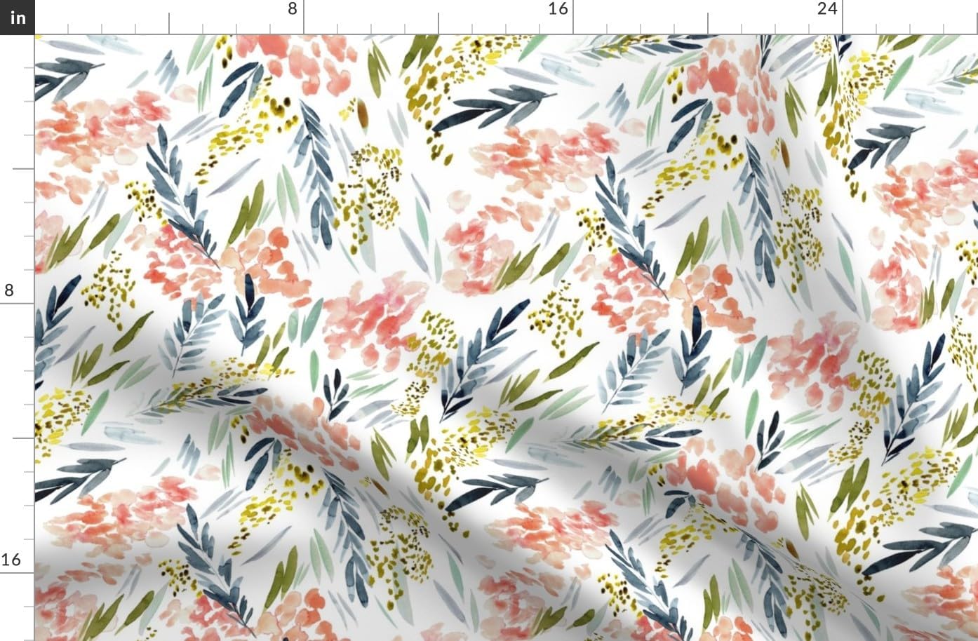 Spoonflower Fabric - Watercolor Floral Blush Peach Gray Blue Botanical Nature Abstract Printed on Organic Cotton Sateen Fabric by The Yard - Sewing Quilting Apparel Home Decor