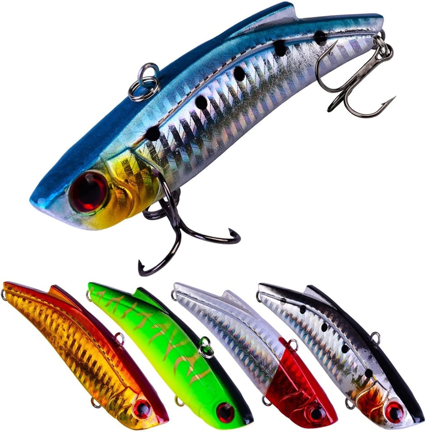 10Pcs 9cm 26.5g Sinking Bass Fishing Lures Vibration Hard Baits with Treble Hook lastic VIB Winter Ice Salt Fishing Bait Sea Bass Artificial Fishing Tackle
