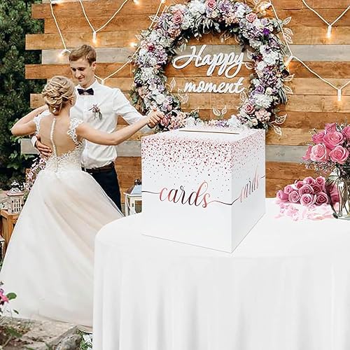 Miniatura 3 de QIKSION Caja de tarjetas de oro rosa para fiestas, caja de regalo de oro blanco y rosa, caja de dinero para cumpleaños, despedida de soltera, bodas,