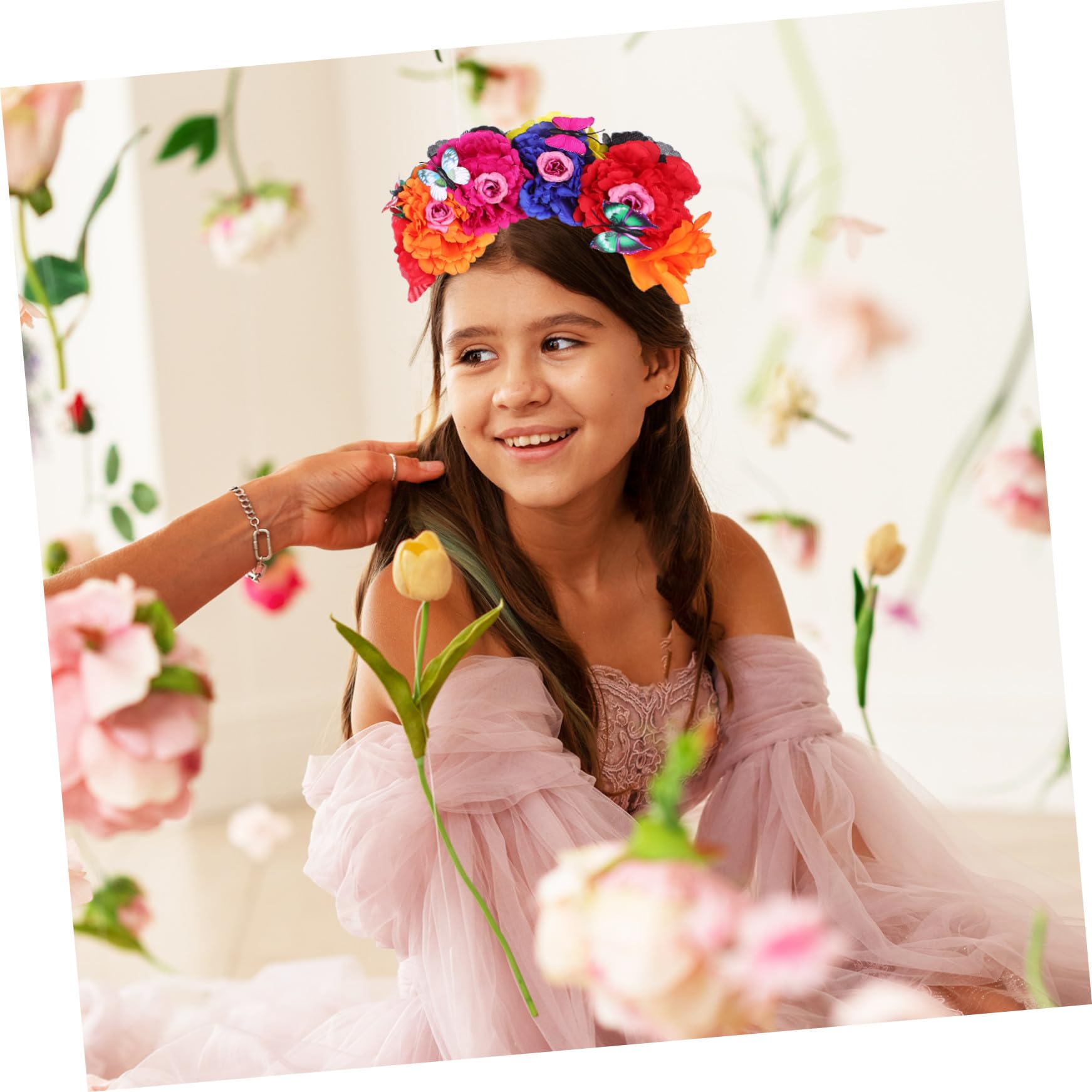 Cerchietto Floreale da Donna per Feste e Servizi Fotografici in Plastico | Stile Elegante e Delicato, Forma Ben Mantenuta, Facile da Indossare, Adatto a Occasioni Speciali