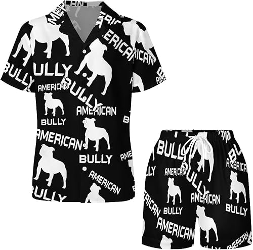 Vista 4 de American Bully Dog Short Sleeve Pajama Set for Women Button Down Pj Loungewear Sleepwear