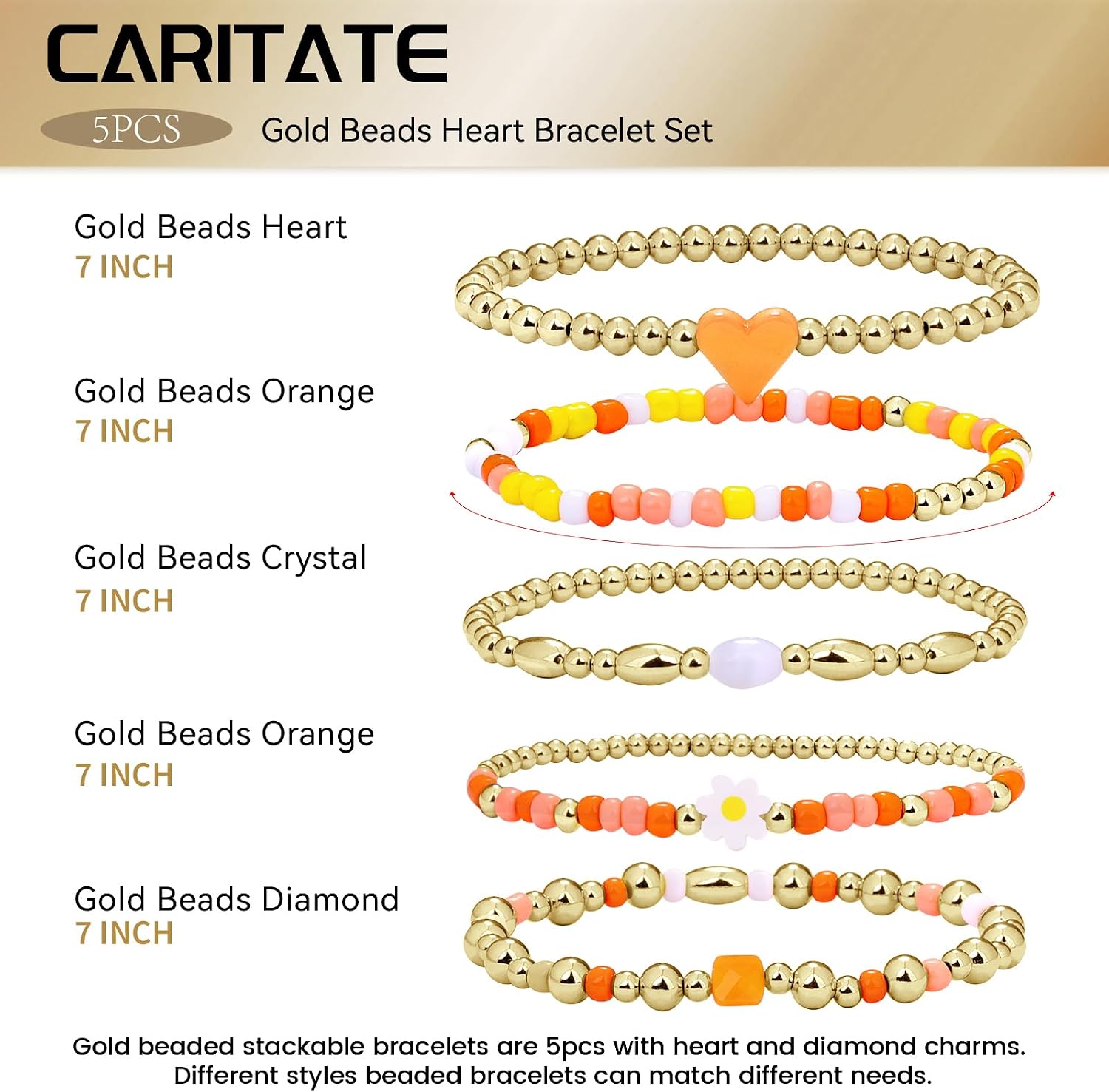 Gold Beaded Bracelets for Women: 14K Gold Bracelets for Women Trendy Dainty Gold Ball Bracelet Stack for Womens - Boho Stretch Bracelets Jewelry Sets with Cross Fashion Accessories Gifts for Women image 2