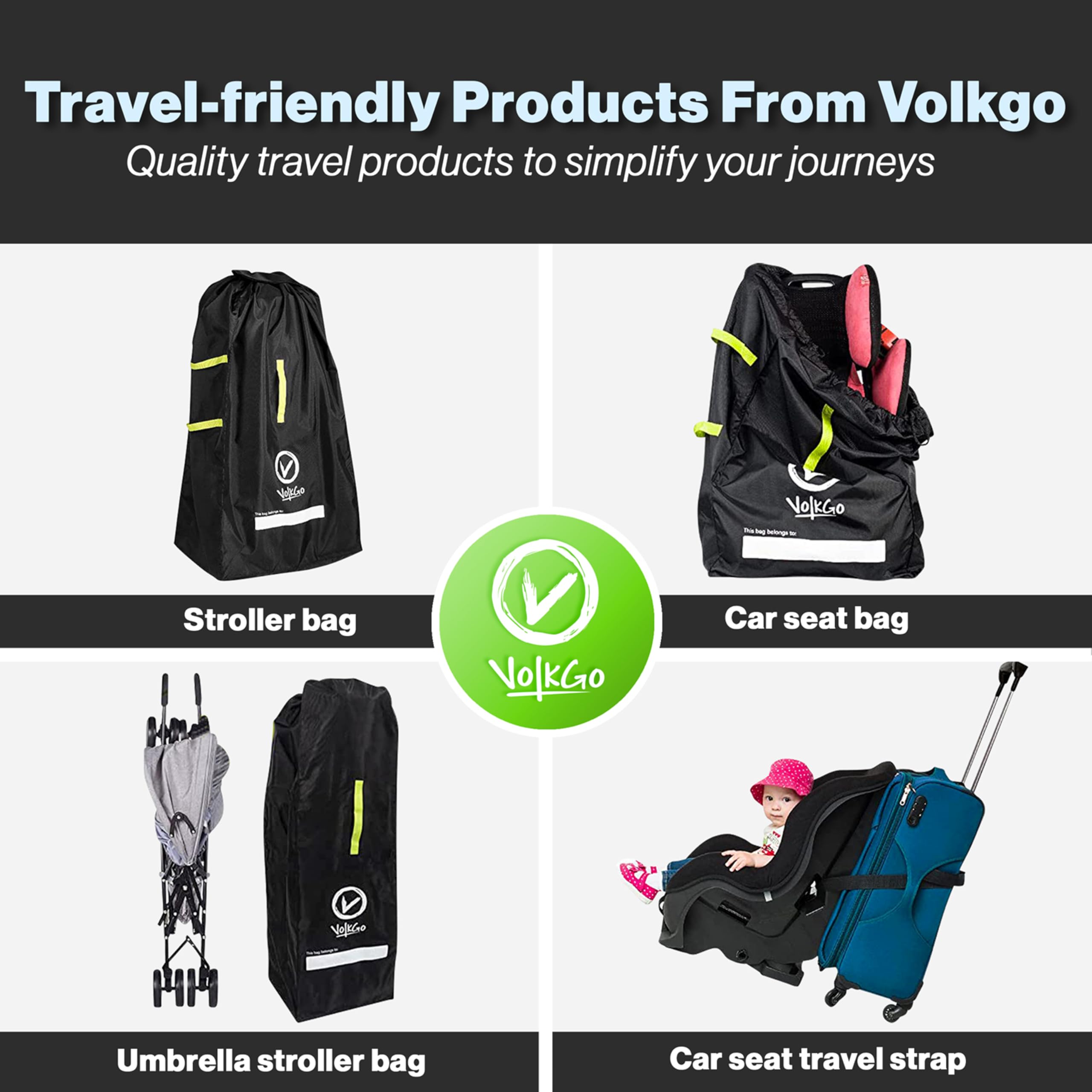 V VOLKGO Borsa da viaggio imbottita per seggiolino auto per aeroplano copertura per seggiolino auto per borsa per seggiolino auto aeroporto, nero, Imbottito