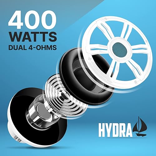 Miniatura 5 de Pyle Usa Slim Marine Subwoofer - Sistema de altavoces de componentes de automóvil impermeable de 400 W 4 ohmios, cono de polipropileno de perfil