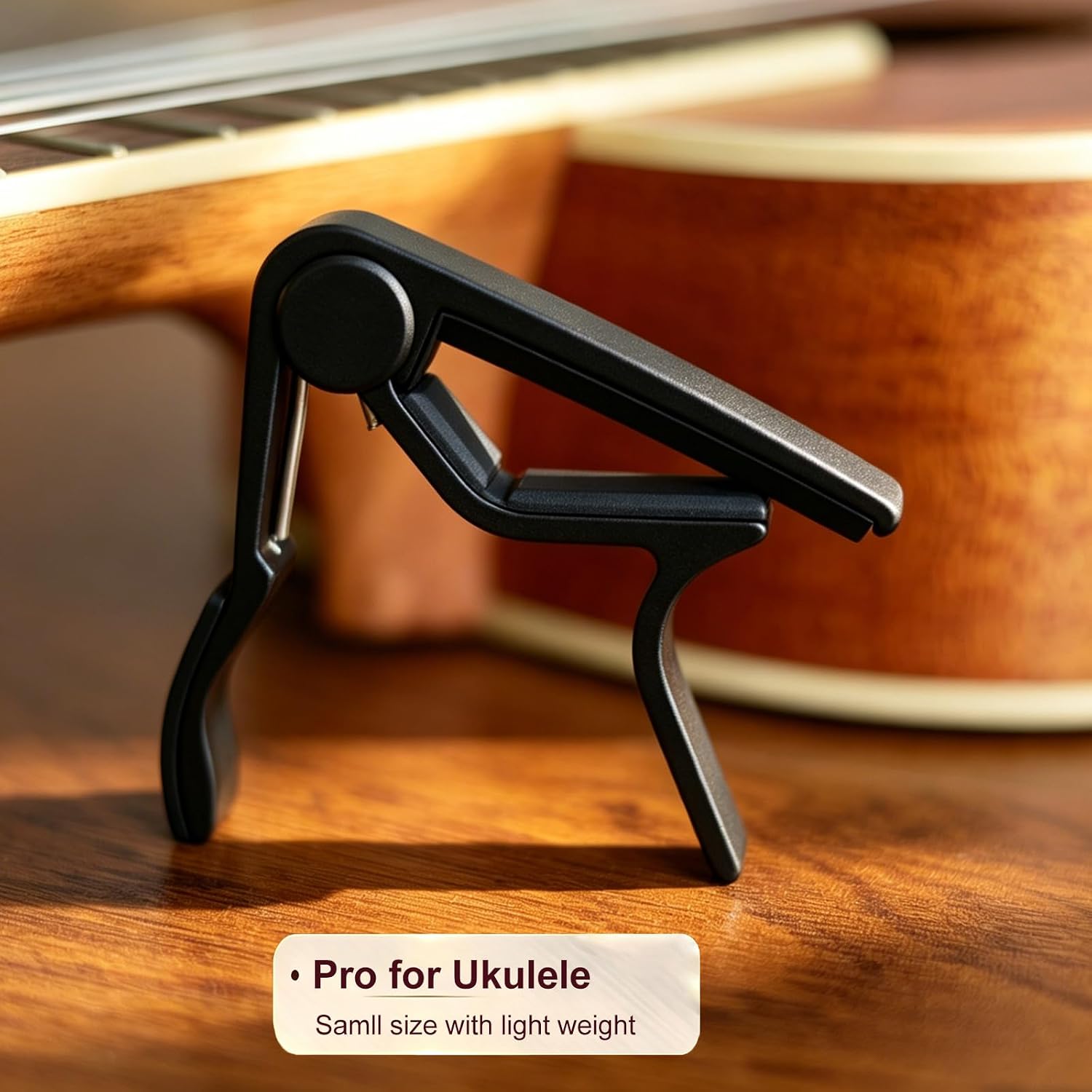 WINGO Pro Ukulele Capo for Soprano Concert Baritone, Black.