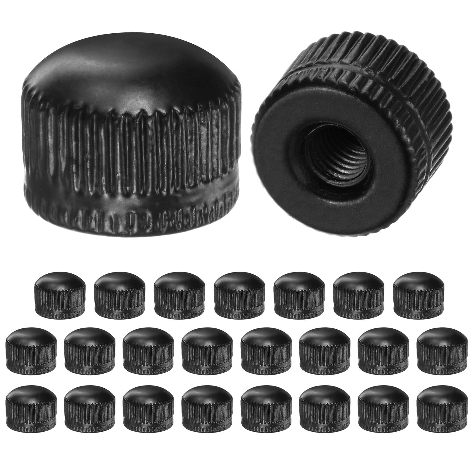 M METERXITY 25-Pack Threaded Cap Nuts, M5x14mm Screw Caps for Light Fixture, Female Knurled Knob Nut for Ceiling Light Cover Replacement/Decorative Lamp Parts, Acorn Screw Top [Matt Black]