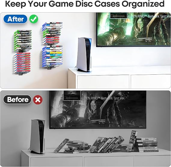 Video Game Storage Wall Mount for Switch/PS5/PS4/Switch2/XBX Game Case Holder, Gaming Shelf Mount Gamecase Organizer Up to 36PCS, Wall-Mounted Gaming Display Stand Tower for Gift, 4 Pack, Black