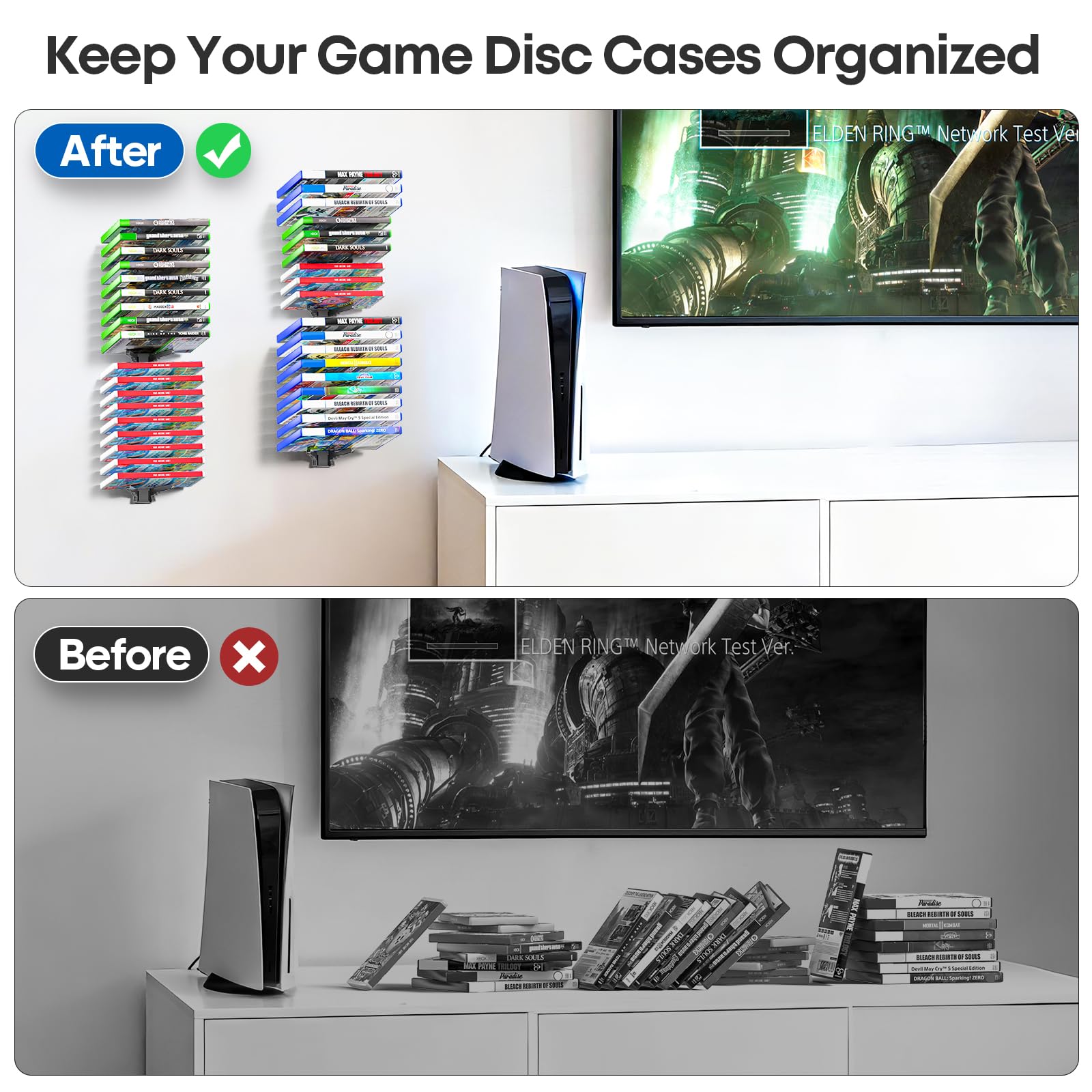 Kosker Torre del Supporto di Archiviazione da Parete con Capienza di 36 Dischi, Giochi Organizer Compatibile con Switch/Xbox/PS4/PS5, Gioco Torre da Muro con a Slot in 3 Misure, 4 Pezzi