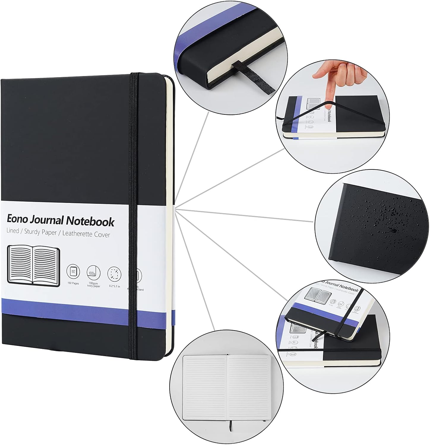 OLAI A5 Lined Journal Notebook, 192 Pages, Hardcover Notebook with Leatherette Cover, a Perfect Match for Office, School, Journal, Carrying Around and etc. (Black, 192 Pages)