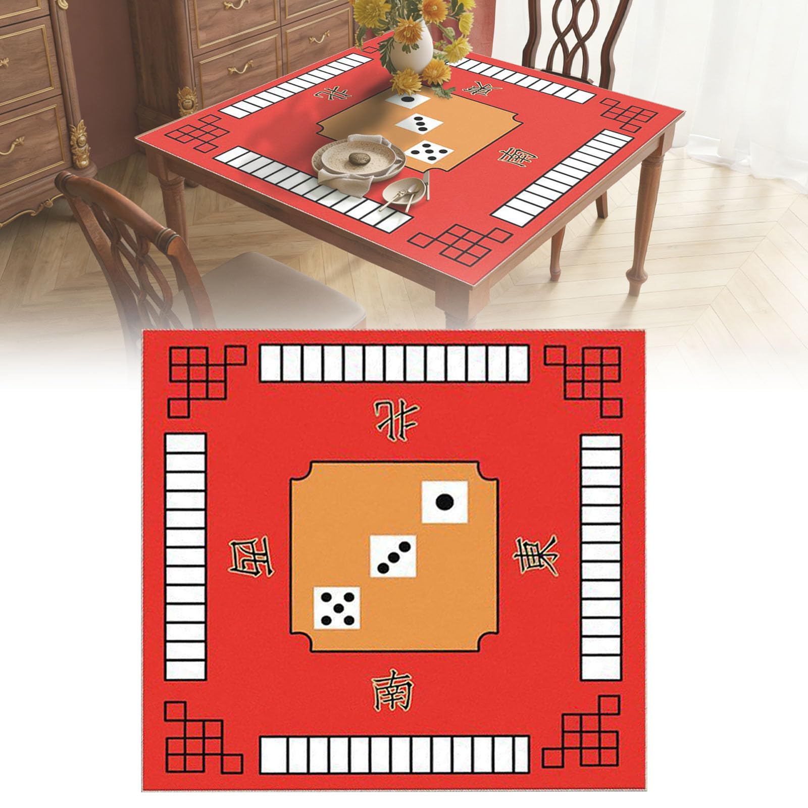 pziutdema 75 x 75 cm Mahjong Mat, Non-Slip Wear-Resistant Table Mat, Non-Slip Noise Reducing Table Cover, Thickened Mahjong Mat, for Mahjong, Poker, Cards & Board Games (Red)