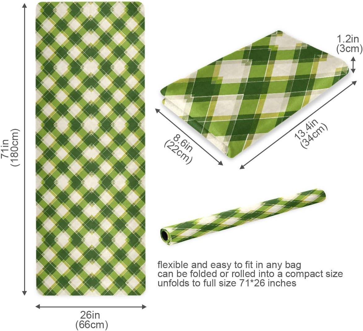 ALAZA Green Tartan Pattern Yoga Mat Non Slip Fitness Exercise Mat, Workout Mat for Yoga, Pilates and Floor Exercises