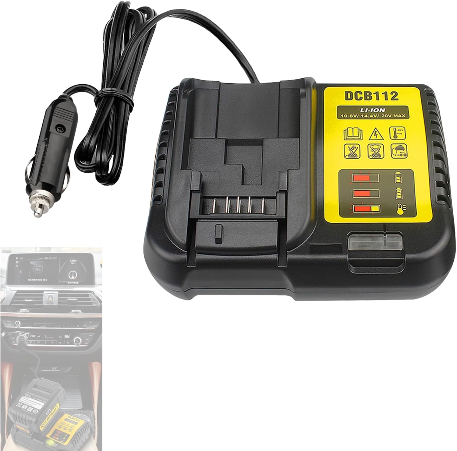 DCB112 for Dewalt Battery Car Charger, 3A Rapid for Dewalt 12V/20V/60V Max Lithium Multi Voltage Battery Car Charger, Portable Mini Fast Car Charger for Dewalt Battery(NO Battery)