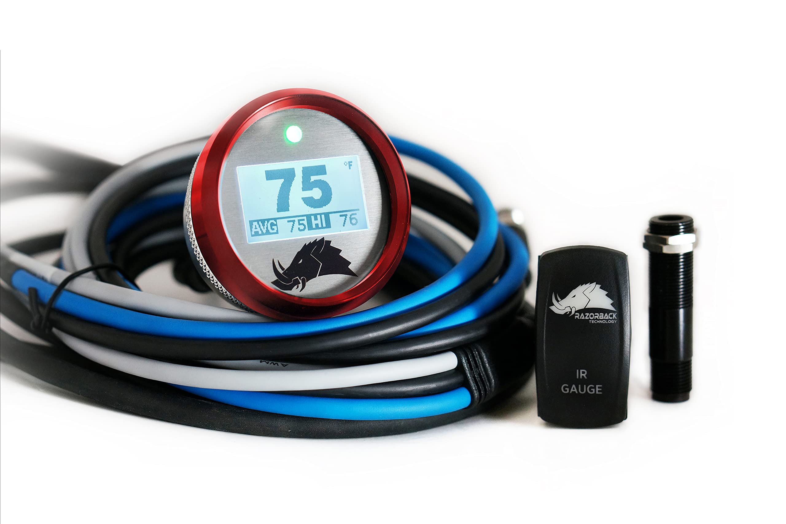 Belt Temperature Gauge w/Infrared Sensor (for UTVs and Snowmobiles) - 3.1 Dimmable Edition (Generic 15 Ft, Red)