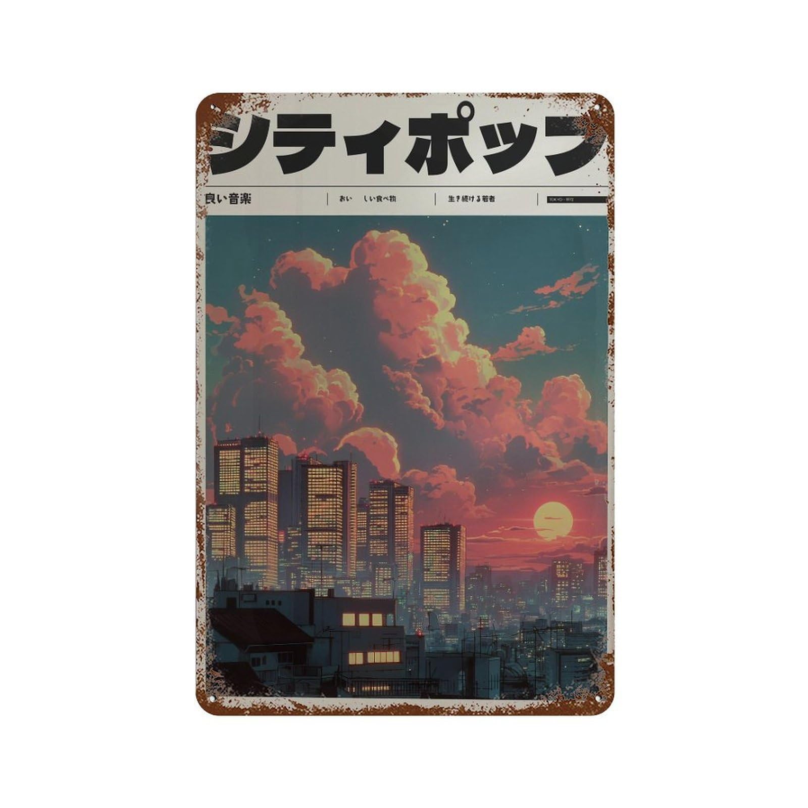 xiaoxiaoshen City Sunset Skyline. Y2k Indie Wall Decor Art Metal Tin Poster Modern Home Decor Art Home Bar Shop Decorations Vintage Sign 30x20cm