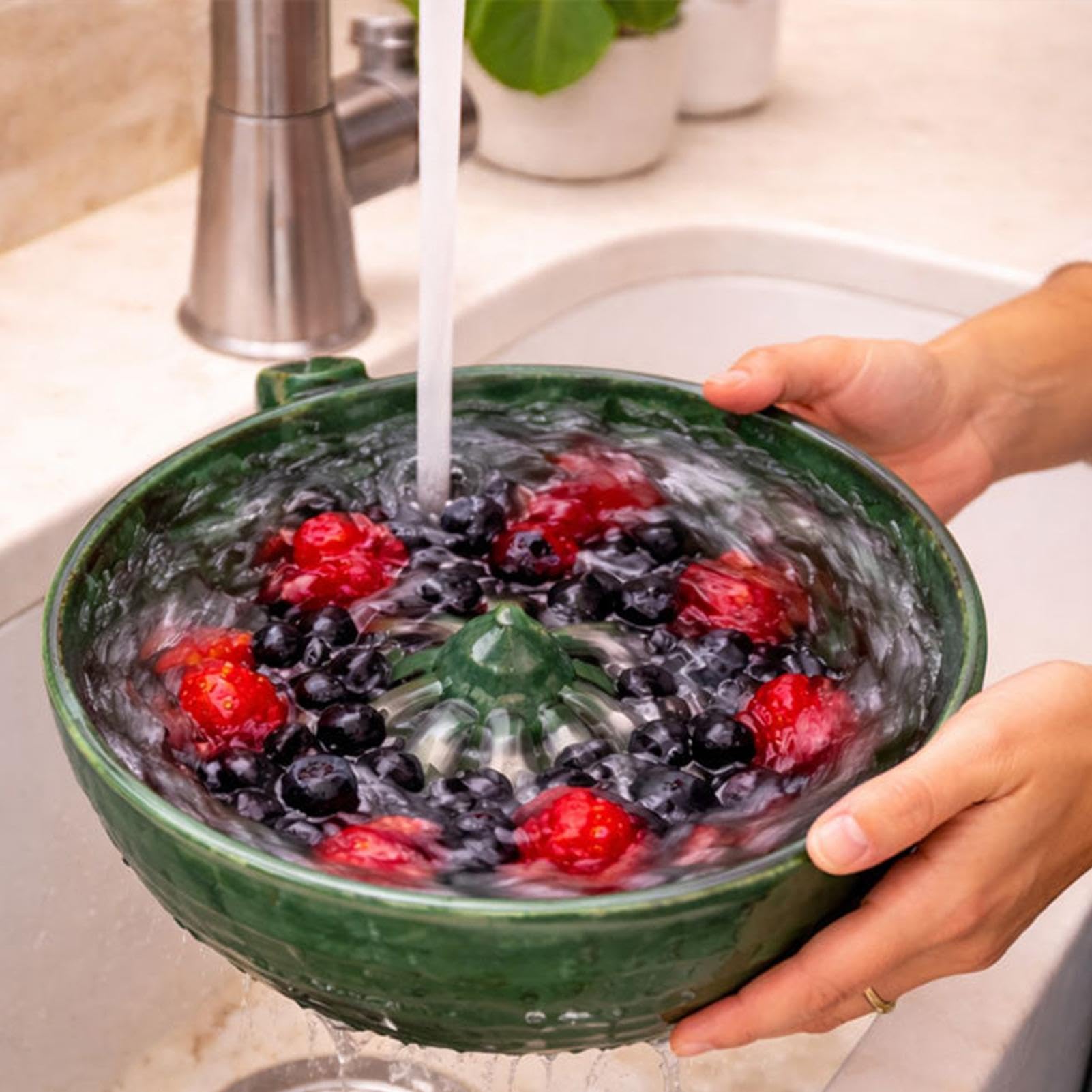 Lavadora giratoria automática de frutas y verduras, cuenco de limpieza de bayas para fresas, uvas y ensalada, limpiador de frutas portátil para cocina, picnic y camping