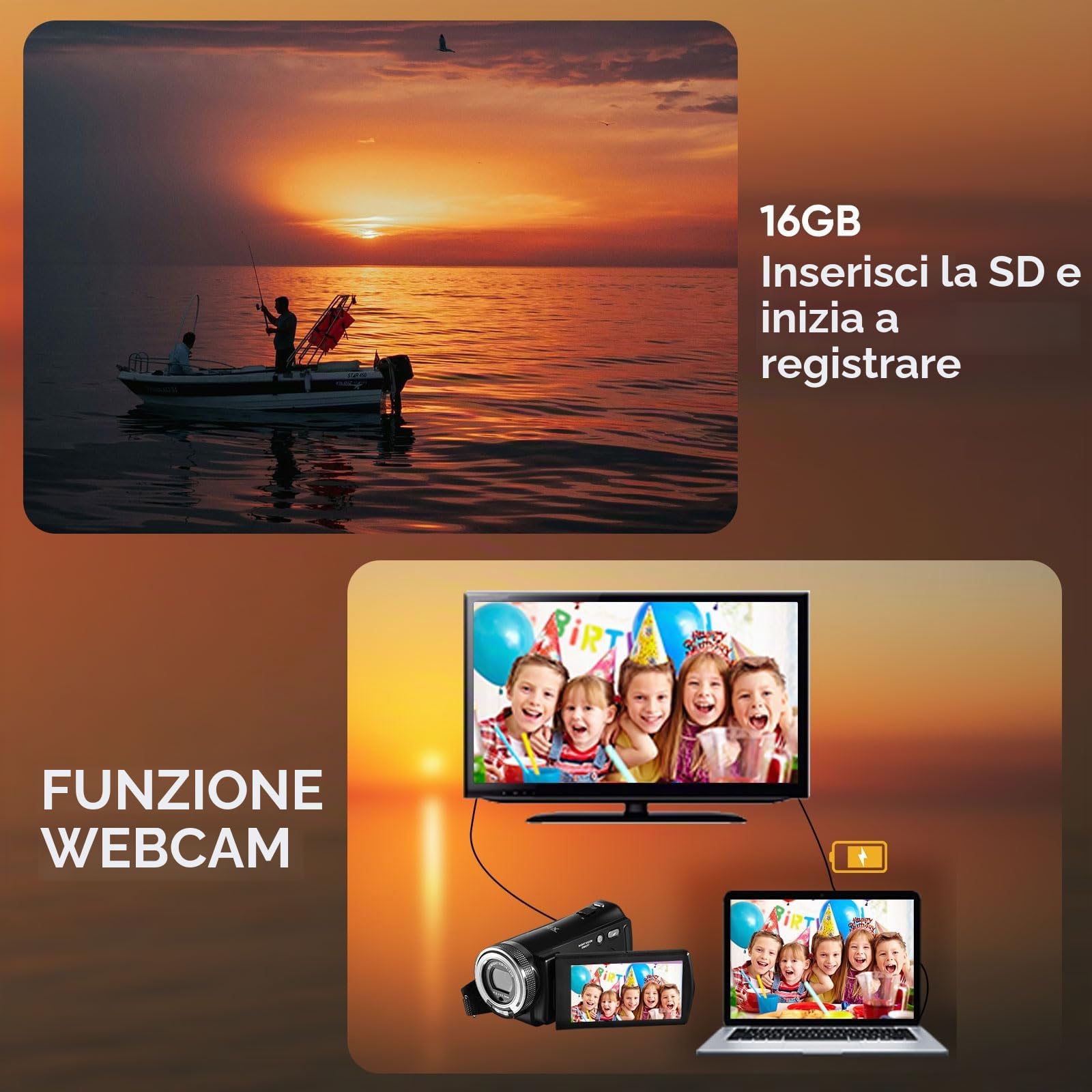ORDRO Videocamera Full HD 1080P per Visione Notturna YouTube - LCD 3.0 Pollici, Rotazione 270 Gradi, 16X Zoom Digitale - Con 2 Batterie e Scheda SD da 16 GB