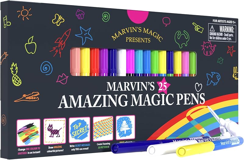 Marvin's Magic - Original x 25 bolígrafos increíbles - Arte de bolígrafos mágicos que cambian de color - Crea letras en 3D o escribe mensajes secretos - Incluye 25 bolígrafos que cambian de color