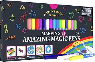 Marvin's Magic 25 Amazing Magic Pens for Kids - Colour Changing Felt Tip Markers with Erasable Tips - Mess Free Arts and Crafts Kit - 3D Lettering and Secret Messages - Drawing Set Ages 5+