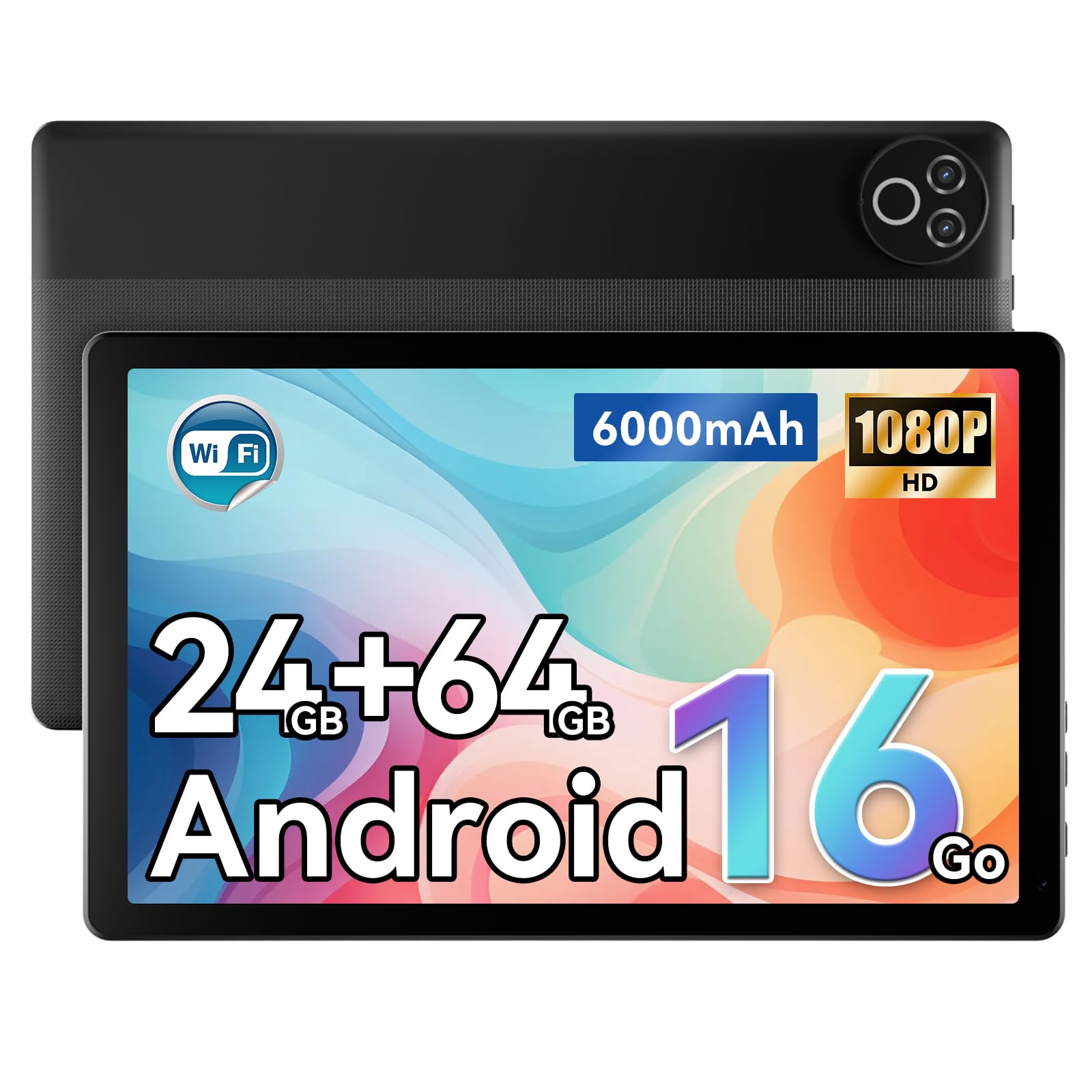 Android 16 Tablet 10,1 Zoll, 24GB RAM, 64GB ROM, WiFi 6, 6000mAh