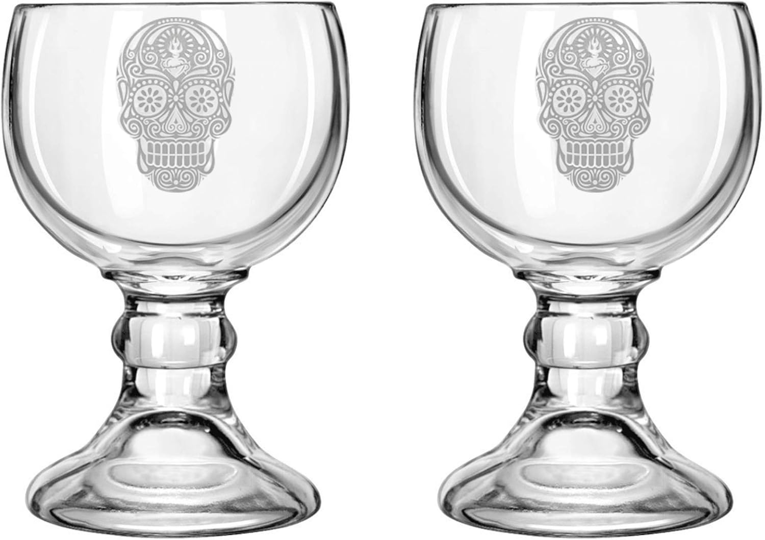 Amehla Schooner Beer Glasses Set - 21-ounce Large Margarita Glass, Big Goblet Style Beer Glass for Coronarita, Fish Bowl Glasses for Drinks or Shrimp Cocktail - Set of 2 (Skulls)
