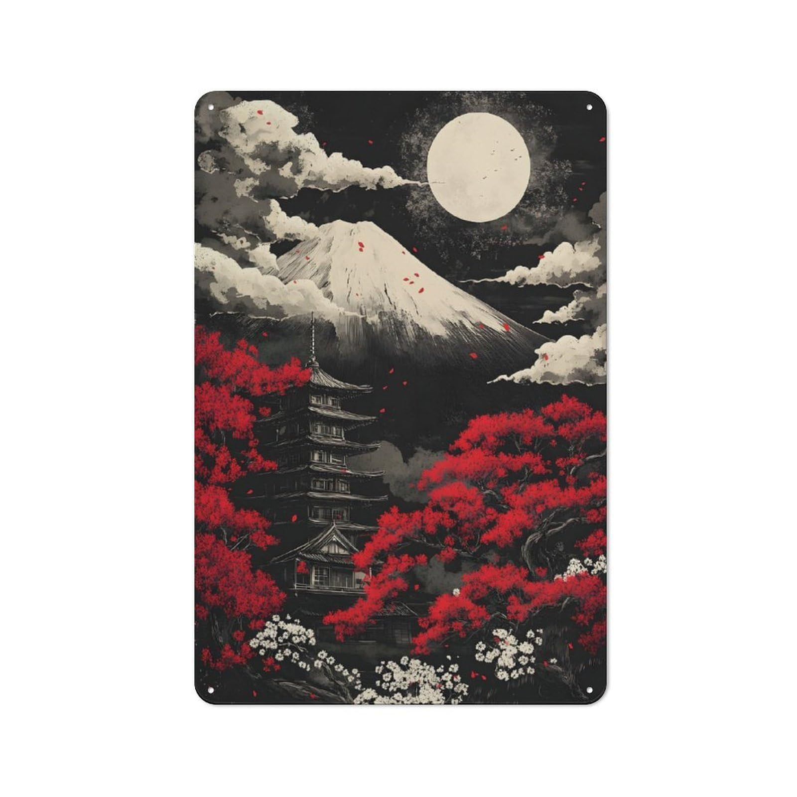 Junmoney Black Mount Fuji Night Rustic Metal Plaque 30X20cm For Guest Room Or Hallway, A Decorative Metal Sign For Guest Rooms And Hallways