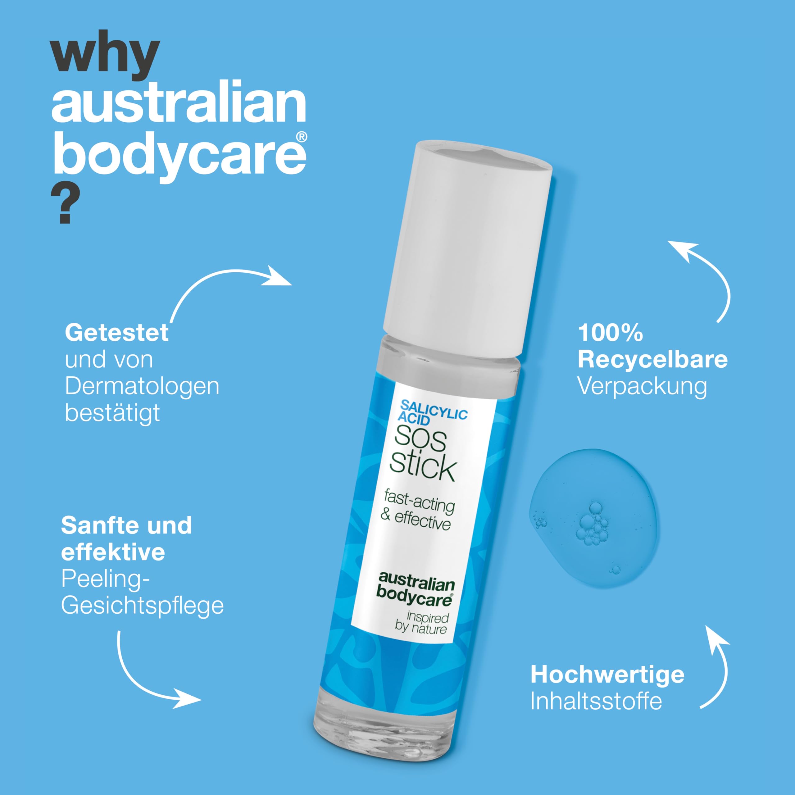 Salicylsäure SOS Stick gegen Pickel, Mitesser, Rötungen und verstopfte Poren – schnelle Hilfe für unreine Haut mit Salicylic acid - 3x9 ml