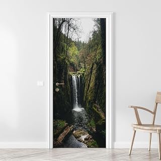 3D Door Sticker Oneta Waterfalls Natural Monument Springtime Asturias Spain Door Mural Peel and Stick Self-Adhesive Door Decal Removable Wallpaper Poster Home Decor for Bedroom 30.3"x78.7"