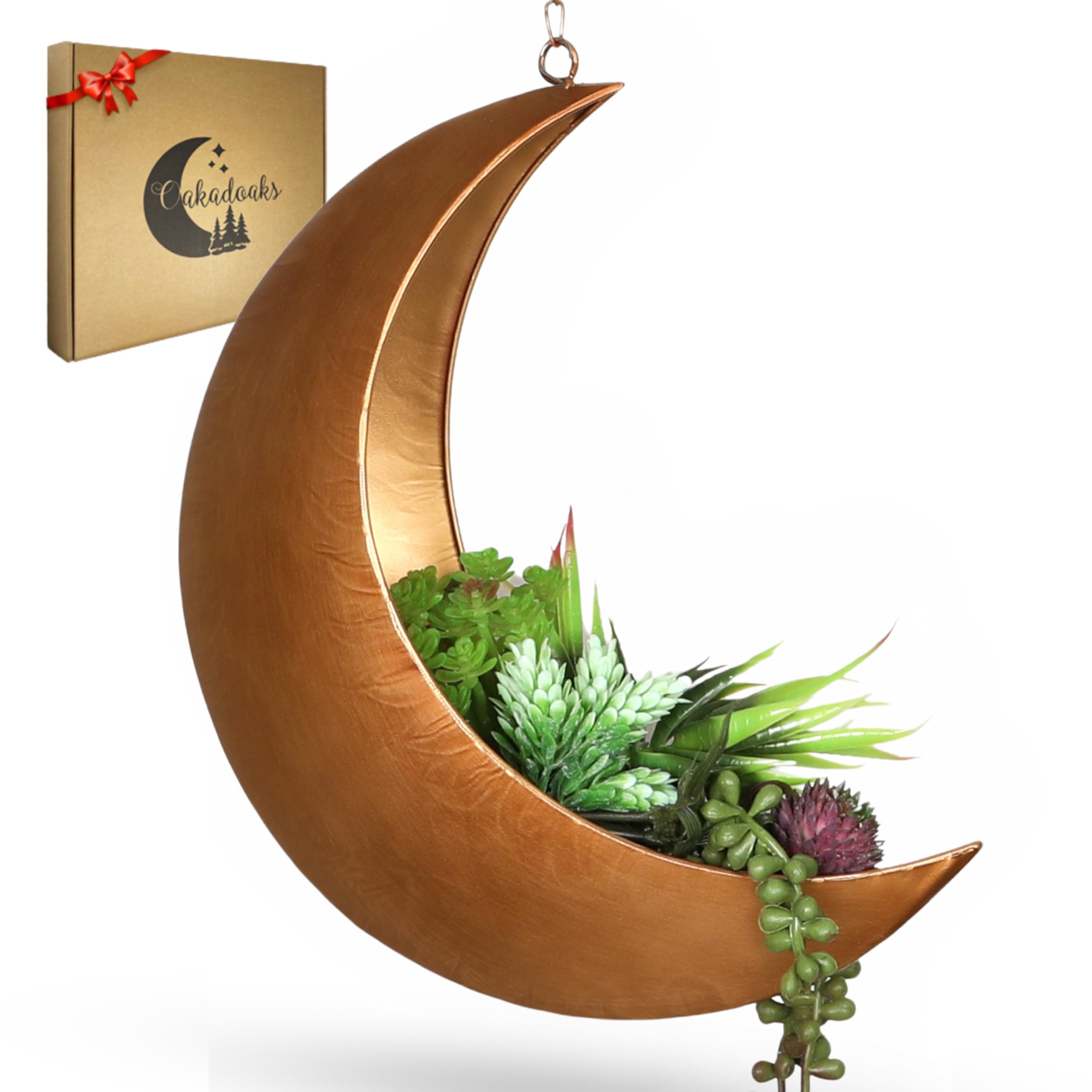 Gold Hanging Moon Planter – with Drain Holes - Moon Room Decor - Unique Planters for Succulents,Air Plant, Cactus, Artificial Plants- Plant Lover