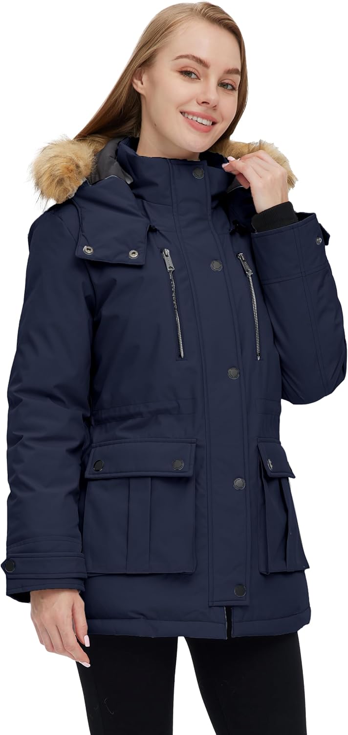wantdo Women's Quilted Winter Coat Warm Puffer Jacket Thicken Parka with Removable Hood - Image 3