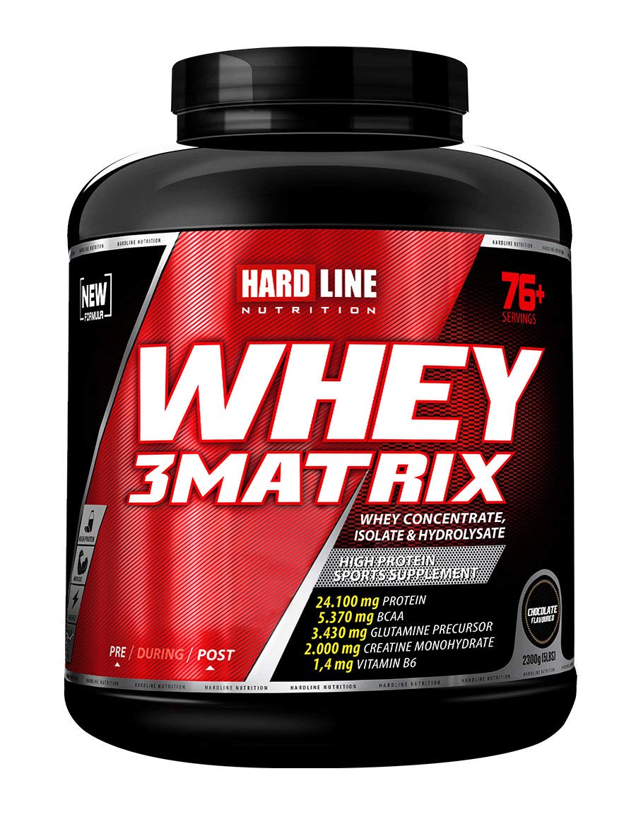 HARDLINE NUTRITION Whey 3Matrix- 2300g Triple Matrix Whey Blend for Optimal Muscle Growth and Performance,High Protein Formula, Mixes Easily, Low Carb Guilt-Free Shake (2300 Grams, Chocolate)
