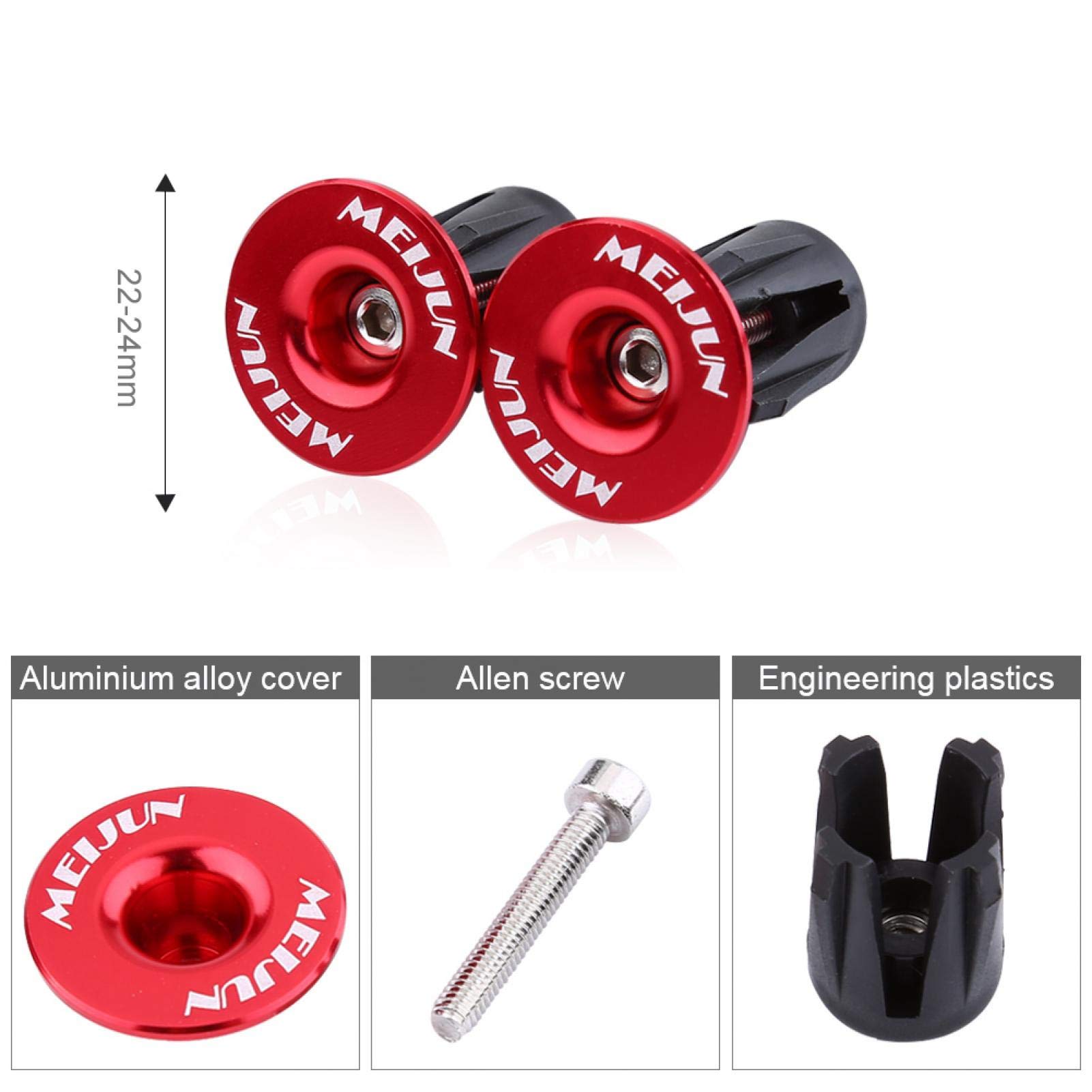 2 sztuk kierownica rowerowa zaślepka, kolorowe aluminiowe rowerowe kierownice rowerowe uchwyty kierownicy zaślepki czapki kierownica rowerowa zaślepka(czerwony)