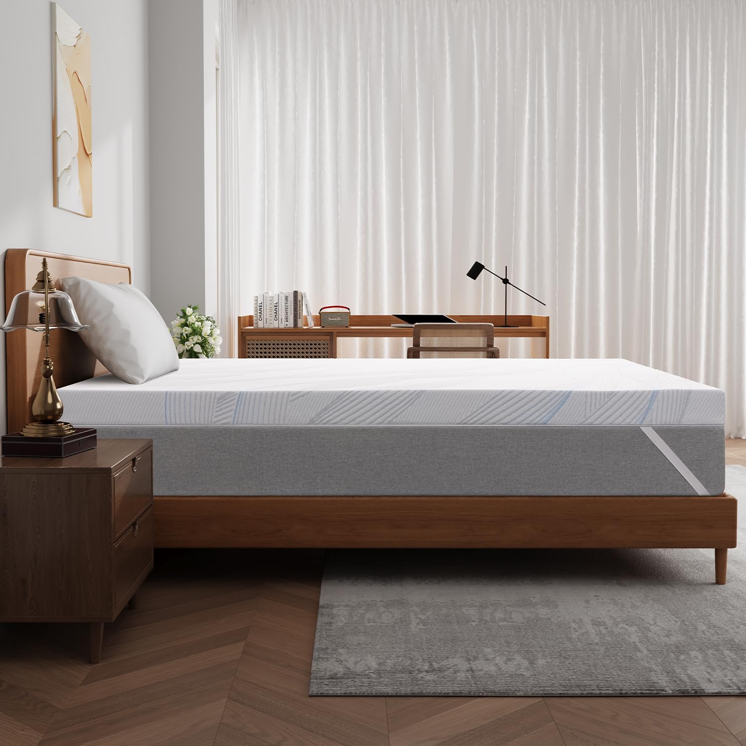 Surmatelas 140 x 200 cm, de qualité supérieure 140 x 200 cm, hauteur 7 cm, avec mousse à mémoire de forme en gel doux et couche de soutien confortable, respirante et lavable
