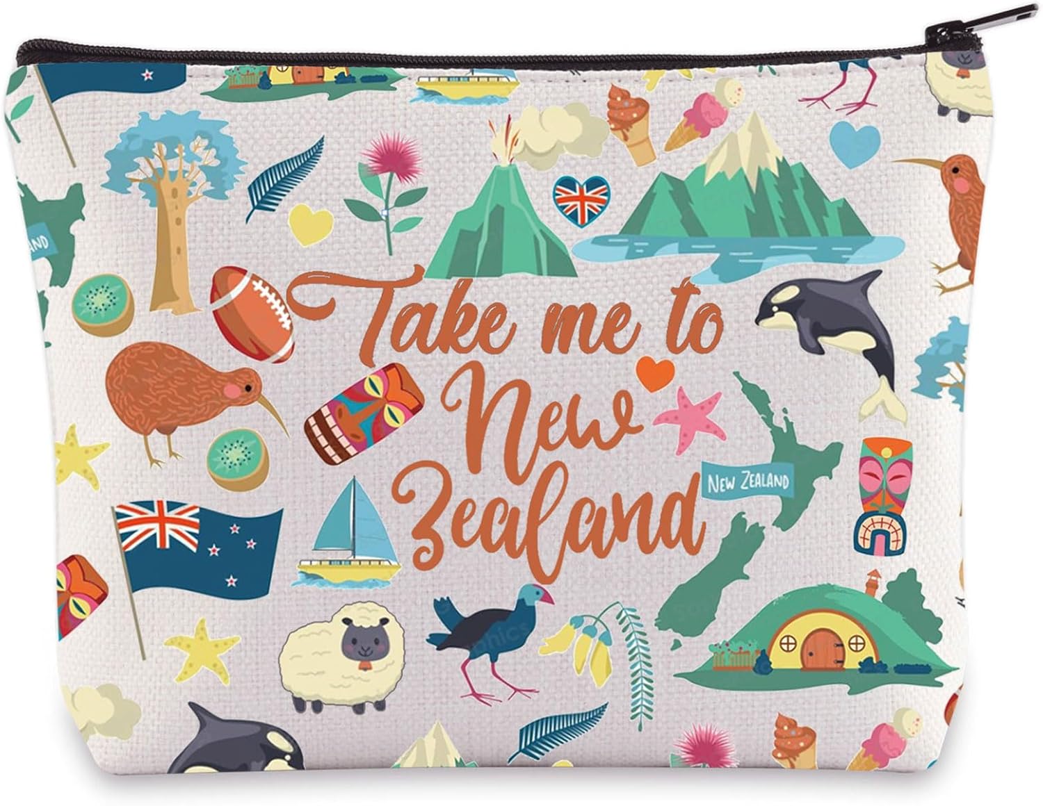 WZMPA New Zealand Travel Cosmetic Bag New Zealand Souvenir Gifts Take Me To New Zealand Zipper Pouch Bag New Zealand Merchandise (To New Zealand)
