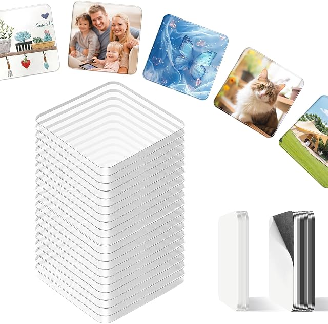 20er-Pack klares Acryl-Kühlschrankmagnet-Set zum Selbermachen mit Selbstklebender Rückseite, quadratischer magnetischer Bilderrahmen für Bastelarbeiten, Küche, Büro, Dekoration, 5 x 5 cm