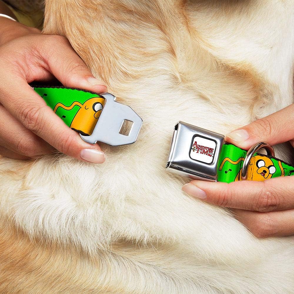 Buckle-Down Seatbelt Buckle Dog Collar - Finn & Jake w/Music Notes Green - 1.5" Wide - Fits 13-18" Neck - Small