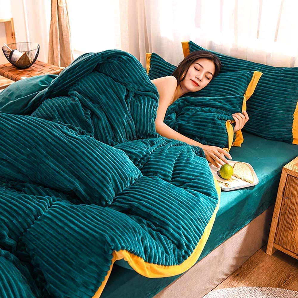 Amazon｜寝具セットダブルサイズブルー、ウィンター羽毛布団カバー